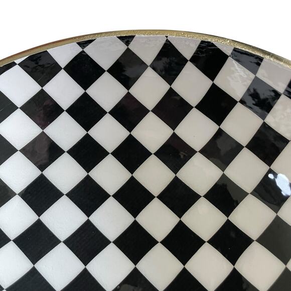 Black & White Checkered Enameled Gold Metal Bowl 10" Made in India NEW - Picture 12 of 16